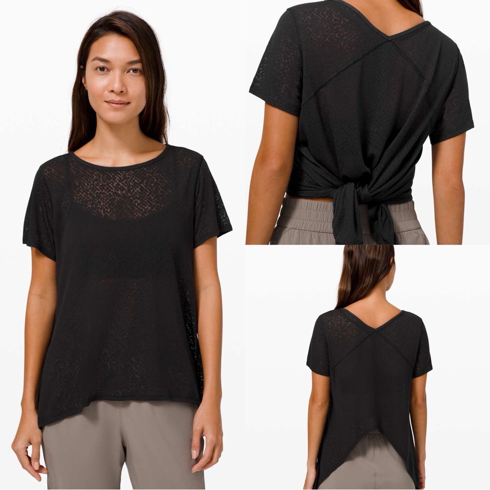 NWT Lululemon Loop Around Tee Black W3ELWS Relaxed Fit Hip Length Size 6‎